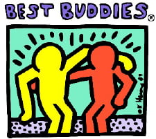 BestBuddies Yellow and red human figures with arms around each other.